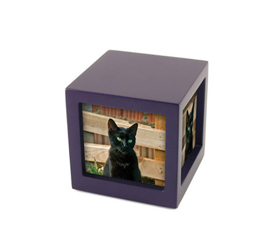 Pet Photo Cube Violet Cremation Urn - Petite