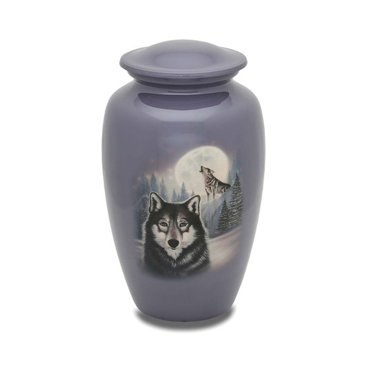 Moonlit Wolf Hand Painted Urn