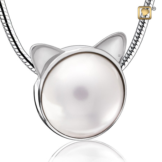 Pendant Cat Pearl Rhodium Plated