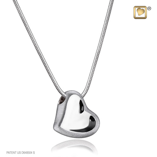 Leaning Heart Brushed Sterling Silver Cremation Jewelry