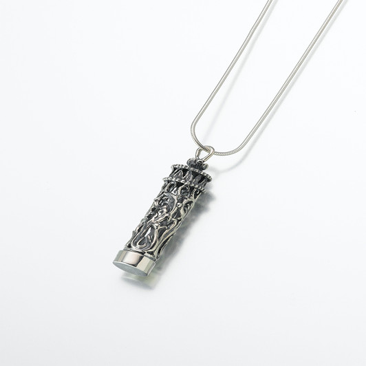 Sterling Silver Antique Cylinder Pendant w/ Glass Insert