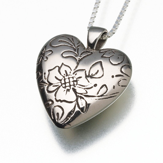 White Bronze Floral Heart Pendant