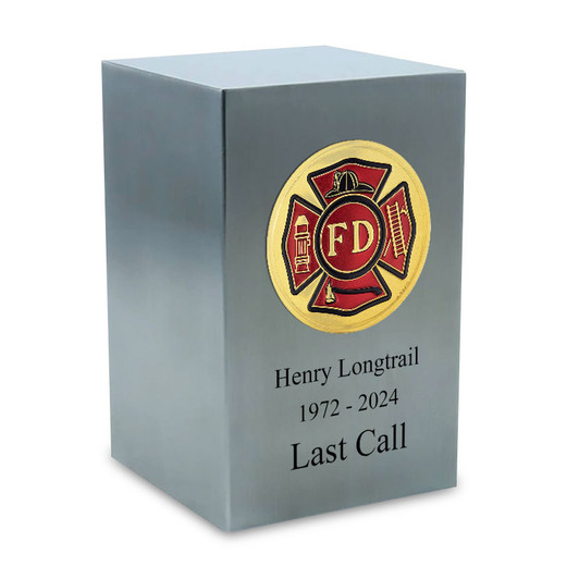 Beaumont Box Pewter Firefighter Embossed Applique Cremation Urn