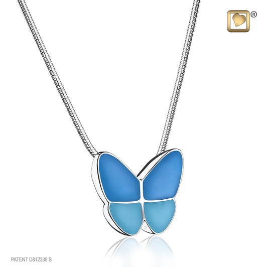 Wings of Hope Blue Sterling Silver and Enamel Cremation Jewelry