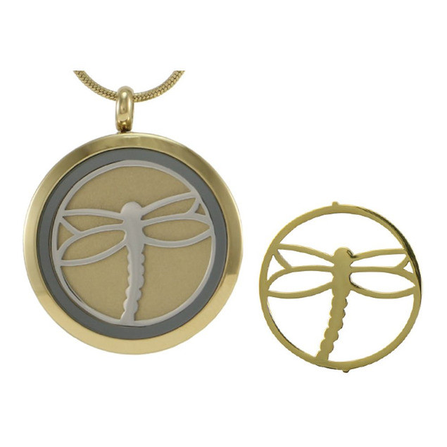 Dragonfly Bronze Round Stainless Steel Pendant