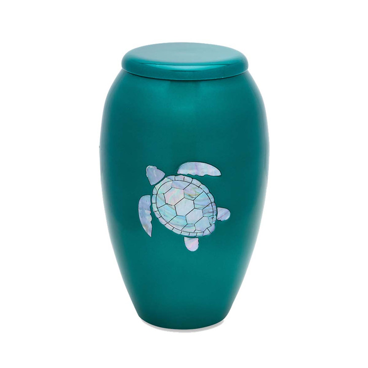 Sea Turtle Mother of Pearl Teal Urn