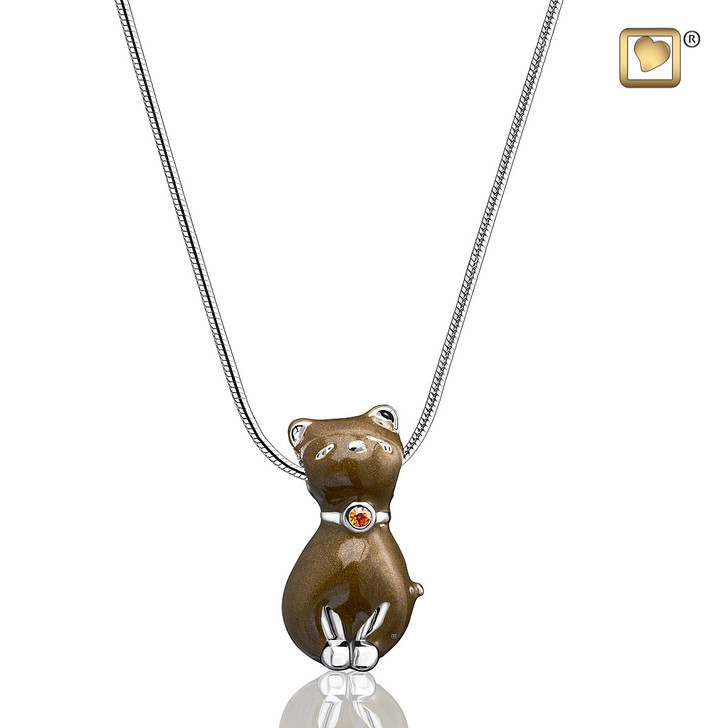 Pendant Princess Cat Bronze Enamel Rhodium Plated with Topaz Swarovski Crystal