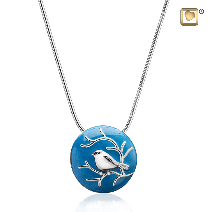 Pendant BlessingBirds Blue Enamel Rhodium Plated