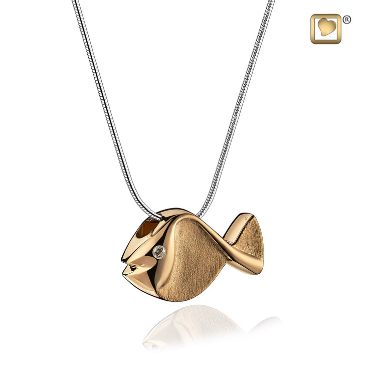Pendant Fish Gold Vermeil Two Tone with Clear Crystal