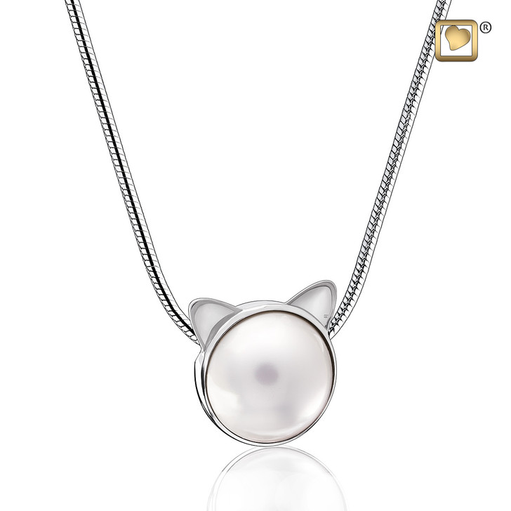 Pendant Cat Pearl Rhodium Plated