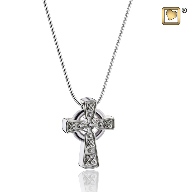 Pendant Celtic Cross with Knots Rhodium Plated Two Tone