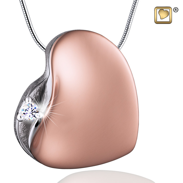 Pendant Leaning Heart with Crystal Rose Gold Vermeil