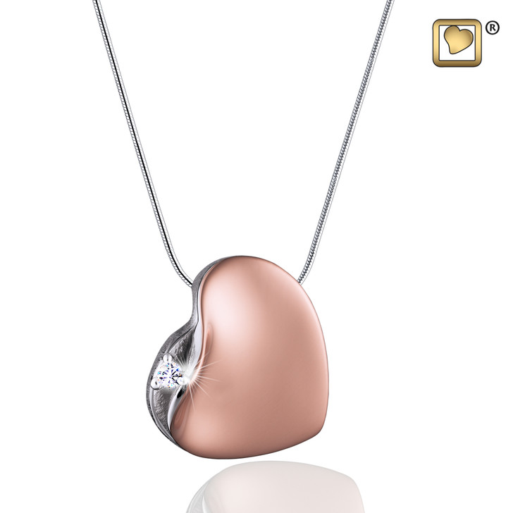Pendant Leaning Heart with Crystal Rose Gold Vermeil