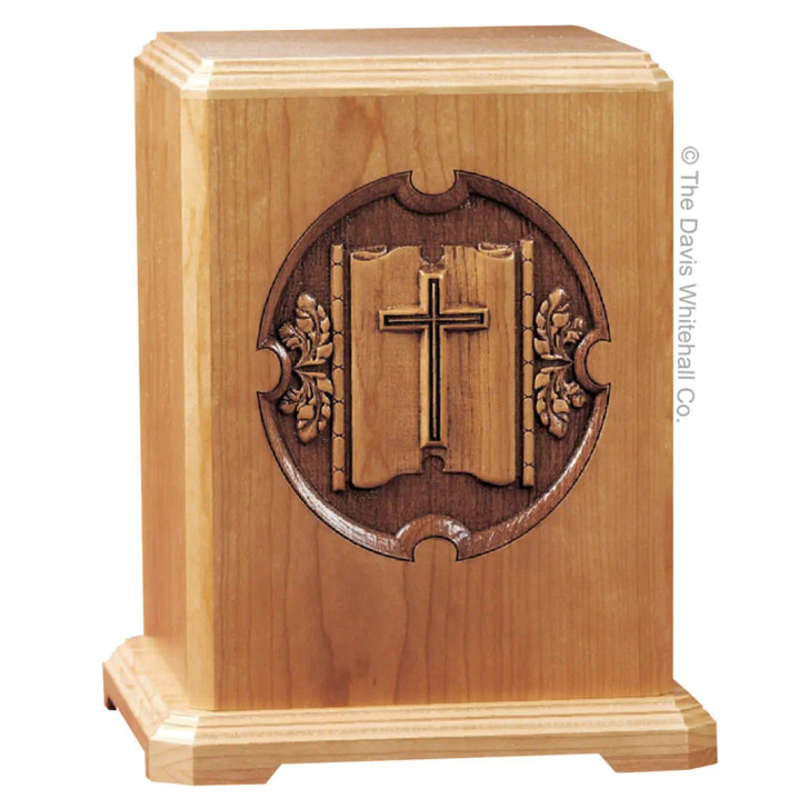 Sculpted Laser Carved Linen Fold Cross Urn