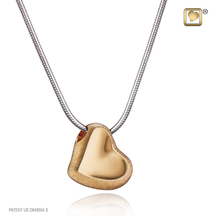 Leaning Heart Brushed Sterling Silver Cremation Jewelry- Gold Vermeil