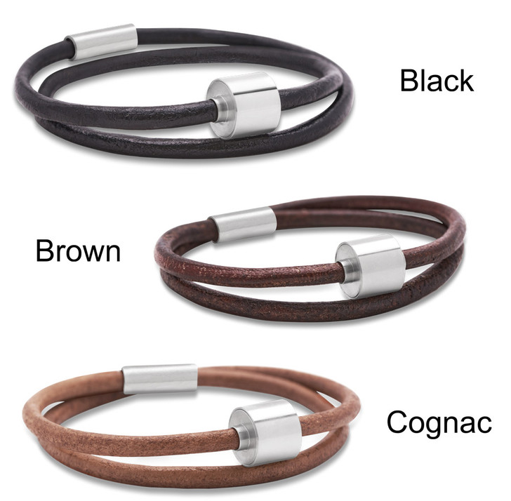 Memento Smooth Leather Bracelet With Brushed Ashes Bead