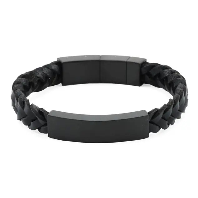 Onyx and Black Braided Leather Bracelet