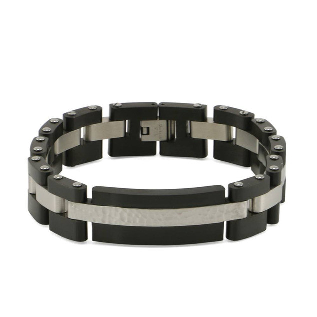 Onyx with Pewter Cable Link Bracelet