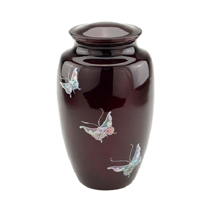 Butterfly Mother of Pearl Burgundy Urn
