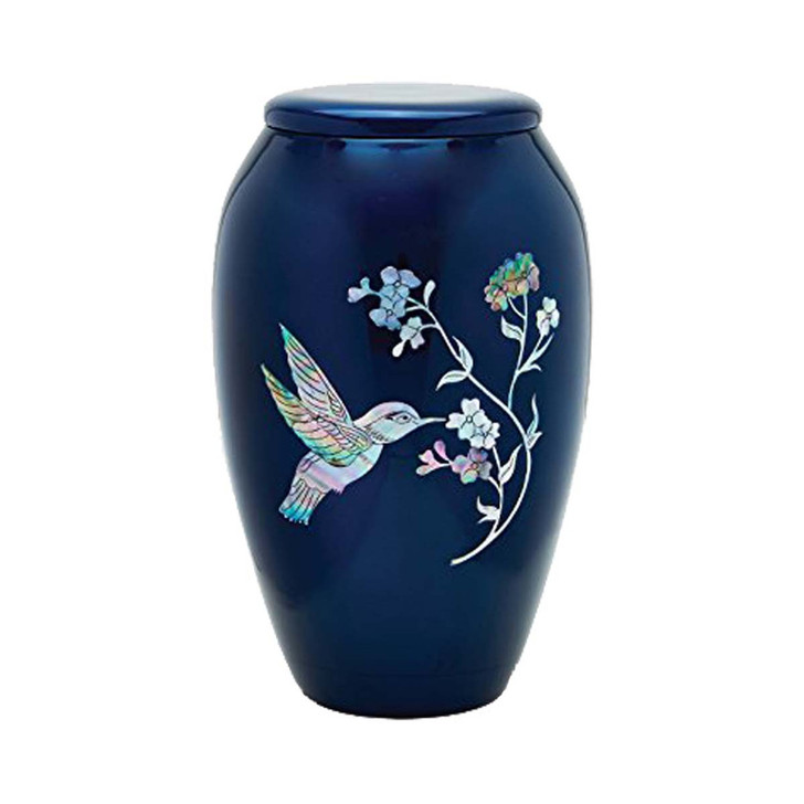 Hummingbird Flat Top Mother of Pearl Blue Urn