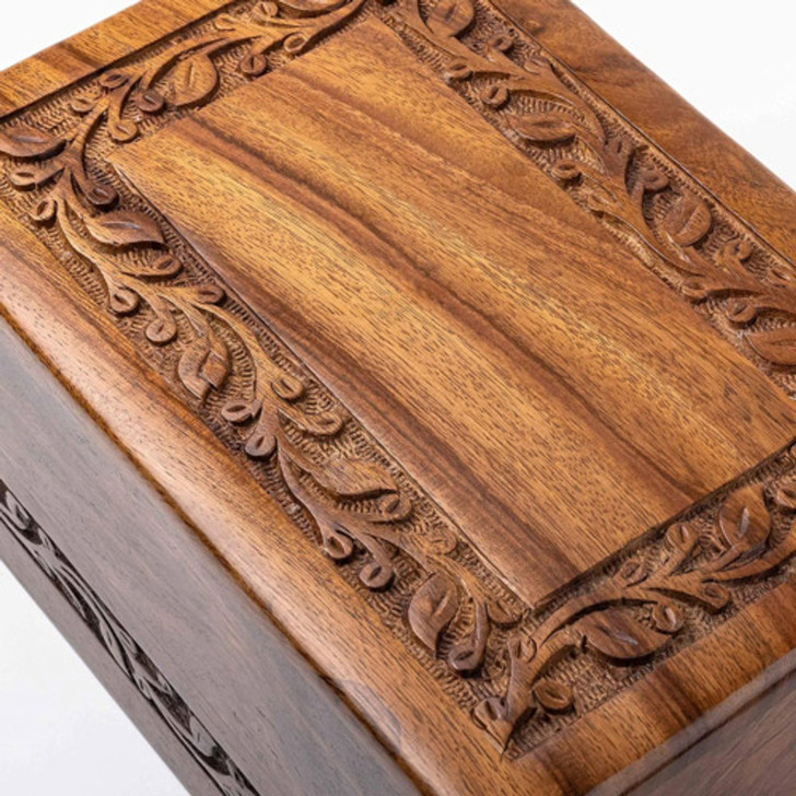 Rosewood Hand Carved Border Cremation Urn - Extra Small