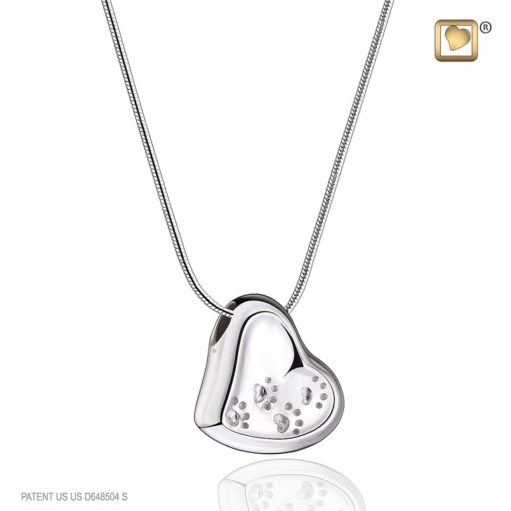 Leaning Heart with Paw Prints Sterling Silver Cremation Jewelry
