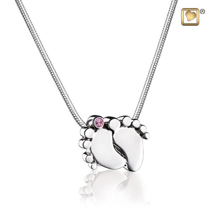Baby Feet with Pink Crystal Sterling Silver Cremation Jewelry