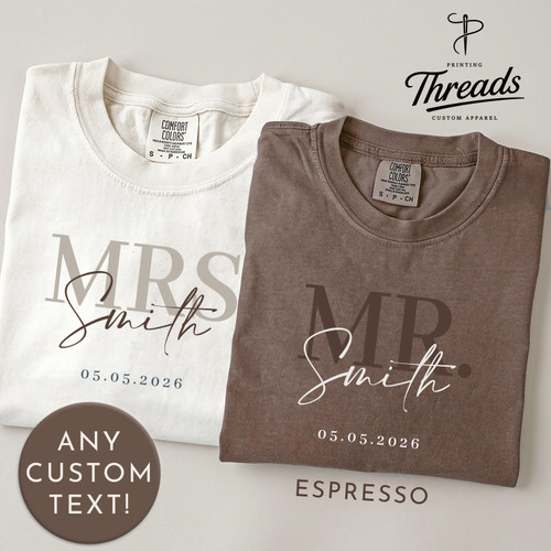 Mr and Mrs Custom Tees | Custom Last Name & Date Shirt | Couples Wedding Shirt | Honeymoon Tee | Just Married Gift | Mr Mrs Shirt Set