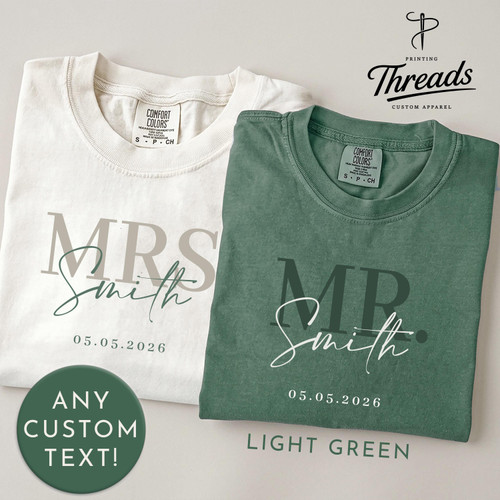 Custom Husband Wife Shirt | Personalized Last Name + Date Tee | Couples Matching Shirt | Honeymoon or Wedding Day | Anniversary Gift