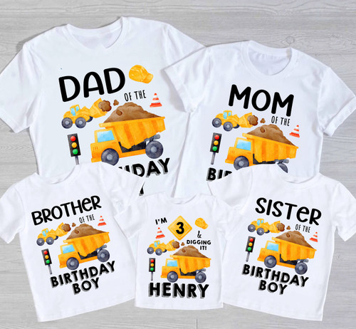 Construction Themed Birthday Shirt - Family Set Mom Dad Brother Sister - Family Shirt Set -- Boy's Construction Party