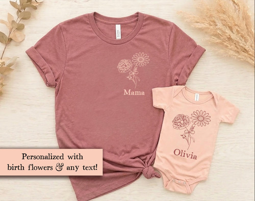 Mommy and Me Birth Flower Shirts – Personalized Matching Outfit