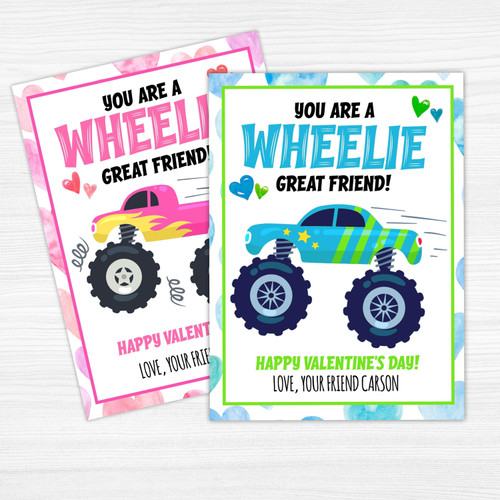 Valentine's Day Exchange Cards - Monster Truck Kids Valentine's Day Party - Instant Download Editable DIY Valentine's Cards - Attach Candy
