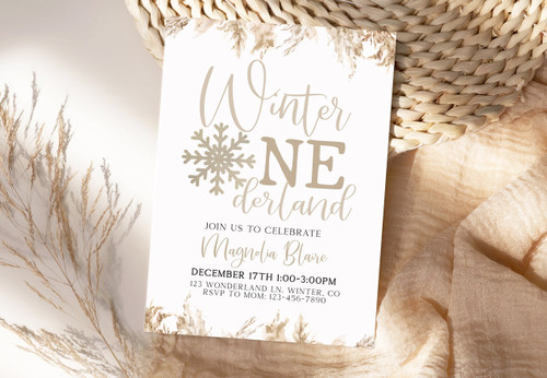 Winter Onederland Boho 1st Birthday - Winter Snowflake Birthday Digital Invitation - DIY Instant Download - One Derland - Wonderland