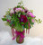 large vase arrangement, purples
