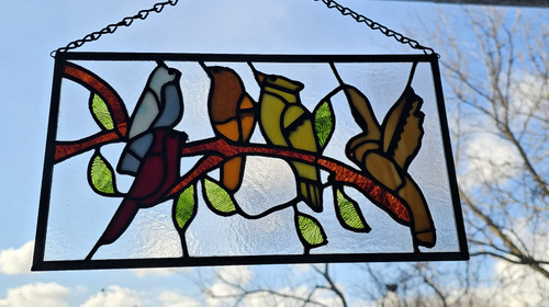 Stained Glass Birds on a Wire