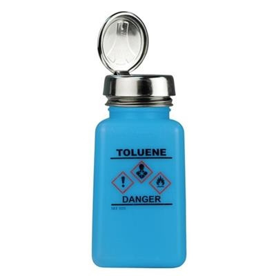 Menda - One-Touch Pump Bottle, HCS Label, Toluene Printed, Blue, 6 Ounce
