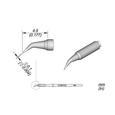 JBC - C105118 Soldering Tip Cartridge - Bent - 0.1mm