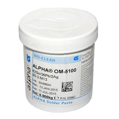 MacDermid Alpha - OM-5100 No Clean - 63Sn 37Pb Leaded Solder Paste - Type 3 - 500 Gram Jar