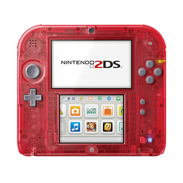Nintendo 2DS Clear Crystal Red Handheld System with Charger For