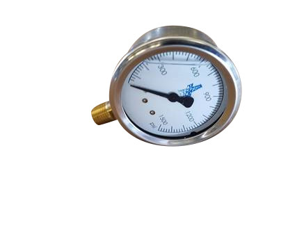 1/4 MNPT, 0-1500#, Brass Bottom Mount, 2.5 Face, Liquid Filled Gauge