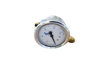 1/4 MNPT, 0-100#, Brass Bottom Mount, 2.5 Face, Liquid Filled Gauge