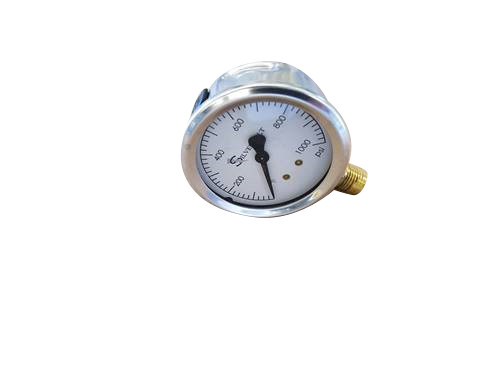 1/4 MNPT, 0-1000#, Brass Bottom Mount, 2.5 Face, Liquid Filled Gauge