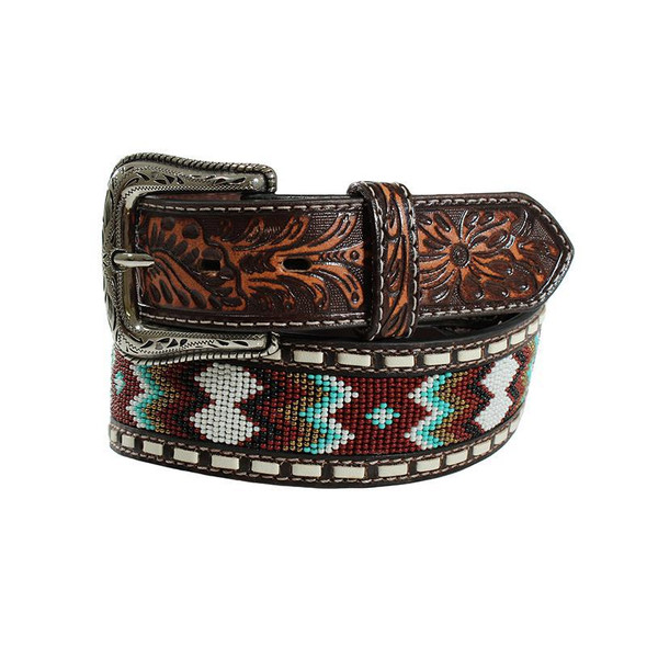 MF Western Hat Band with Conchos and Bone Beading, Brown