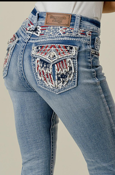 Flare Embroidered Womens Jeans Distressed