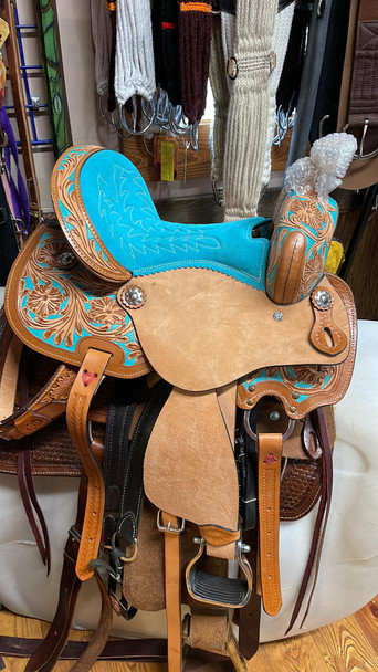 Wild Star Turquoise Barrel Saddle 13"