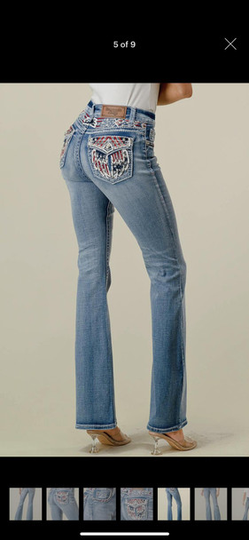 Flared Embroidered Womens Jeans Distressed