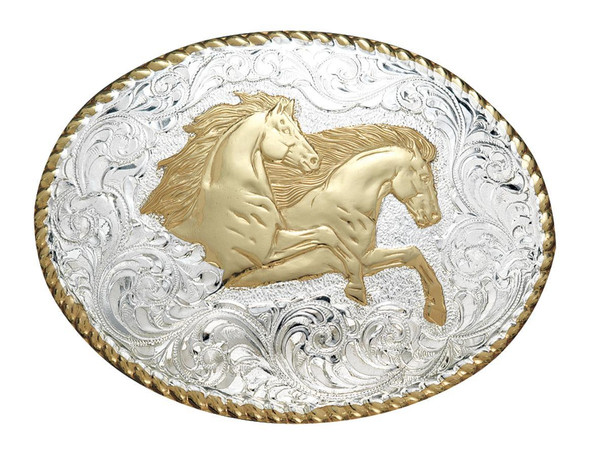 Crumrine Rodeo Buckle 2 Horses Rearing