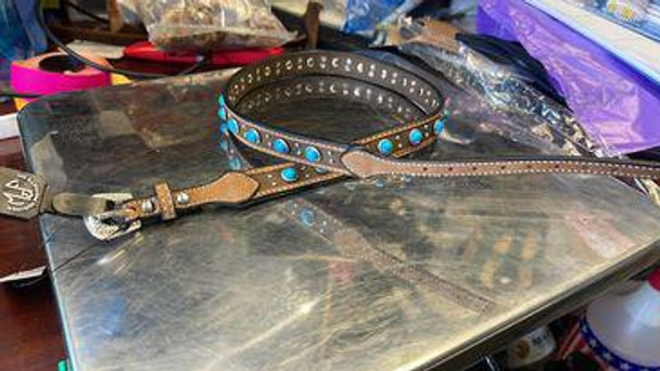 3/8 GENUINE LEATHER HATBAND WITH TURQUOISE STONES