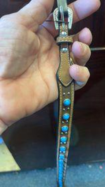 3/8 GENUINE LEATHER HATBAND WITH TURQUOISE STONES