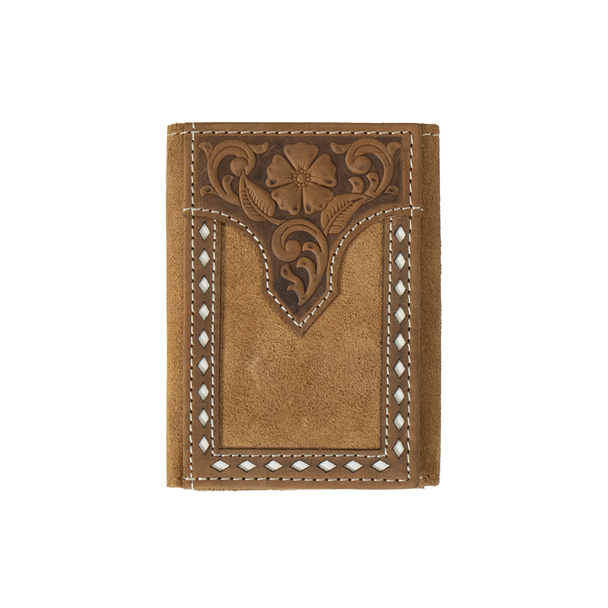 Nocona Trifold & Bi-Fold Wallet Floral Embossed White Buck Lacing Tan